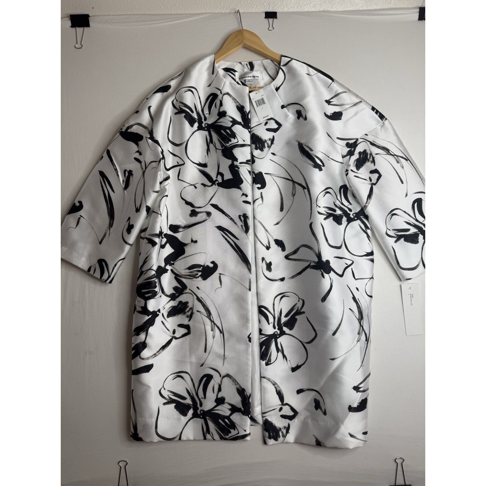 Caroline Rose NWT Open Jacket L Abstract Black White Watercolor MSRP $435 USA
